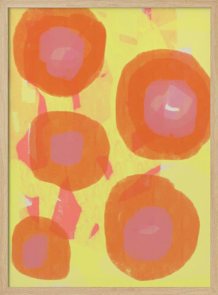 Abstrakte Malerei. Boho-Rosen in Orange und Pink auf Gelb. | Poster