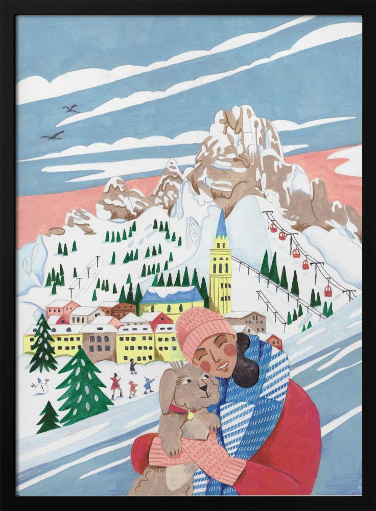 Winterlandschaft Frau und Hund | Poster