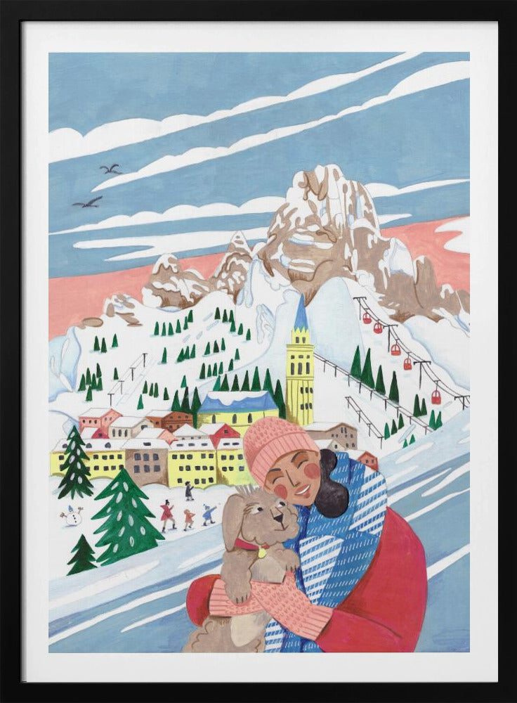Winterlandschaft Frau und Hund | Poster