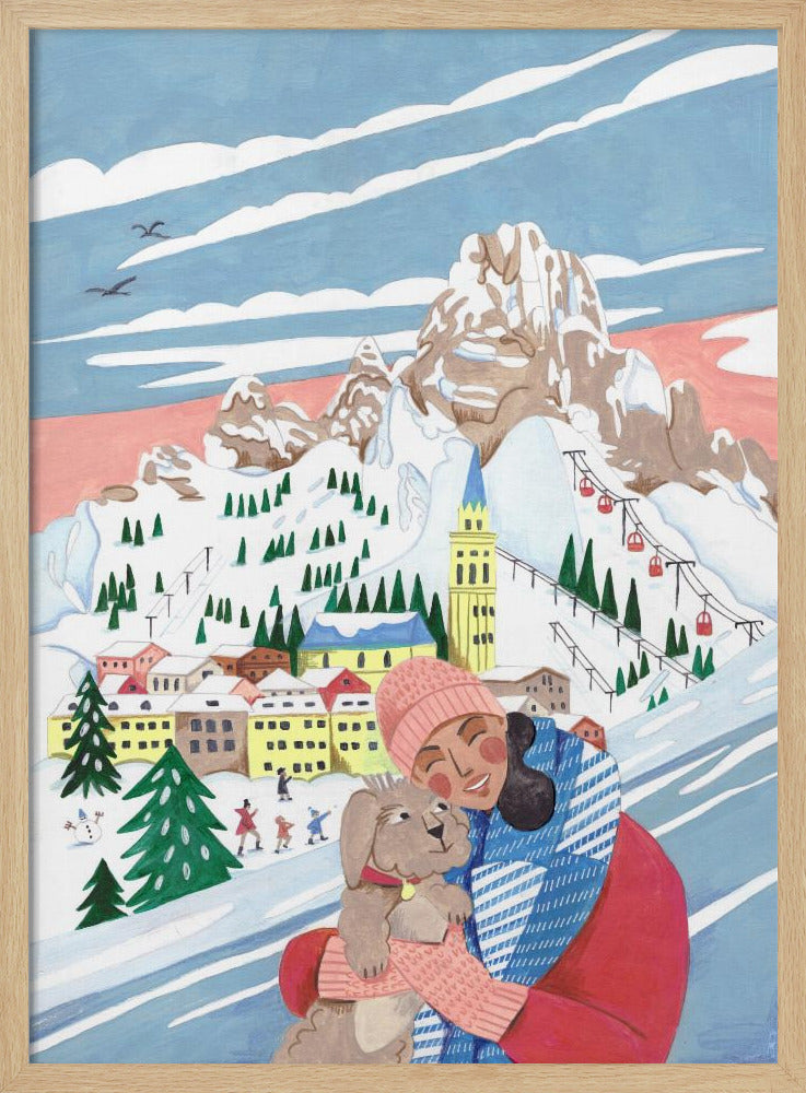 Winterlandschaft Frau und Hund | Poster