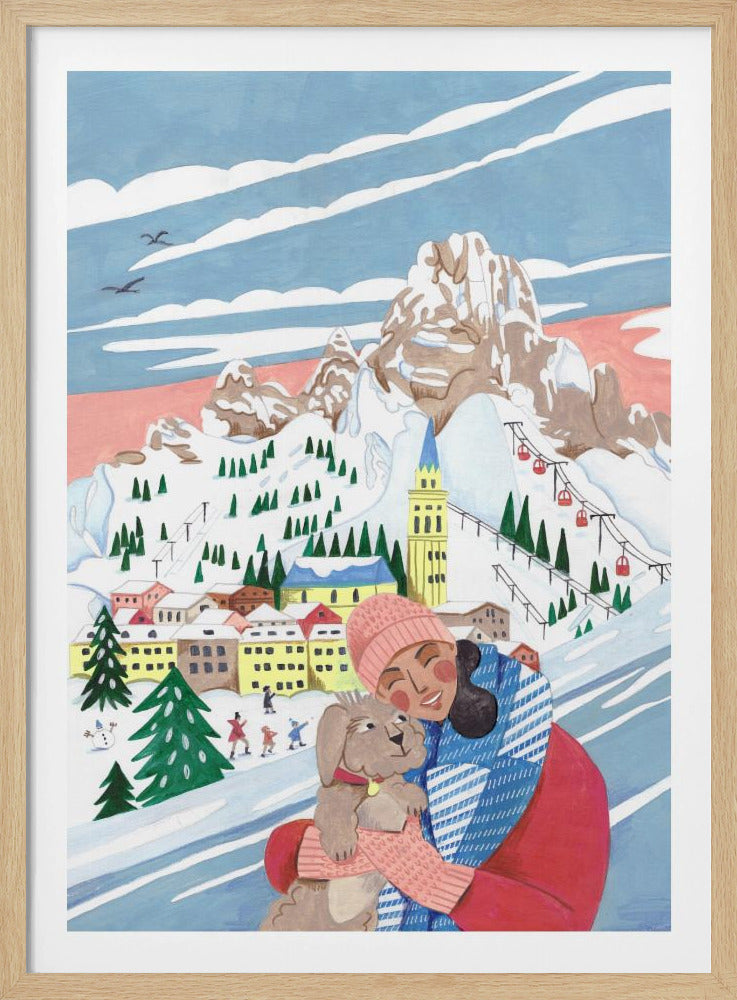 Winterlandschaft Frau und Hund | Poster