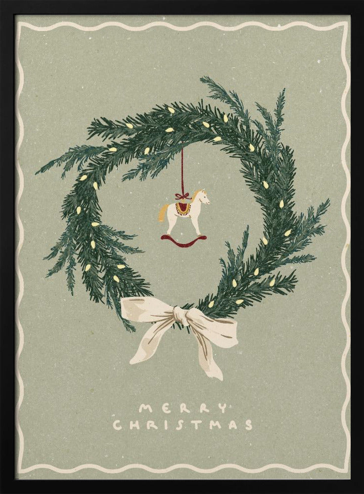 Horses toy on Christmas wreath with bow | Poster