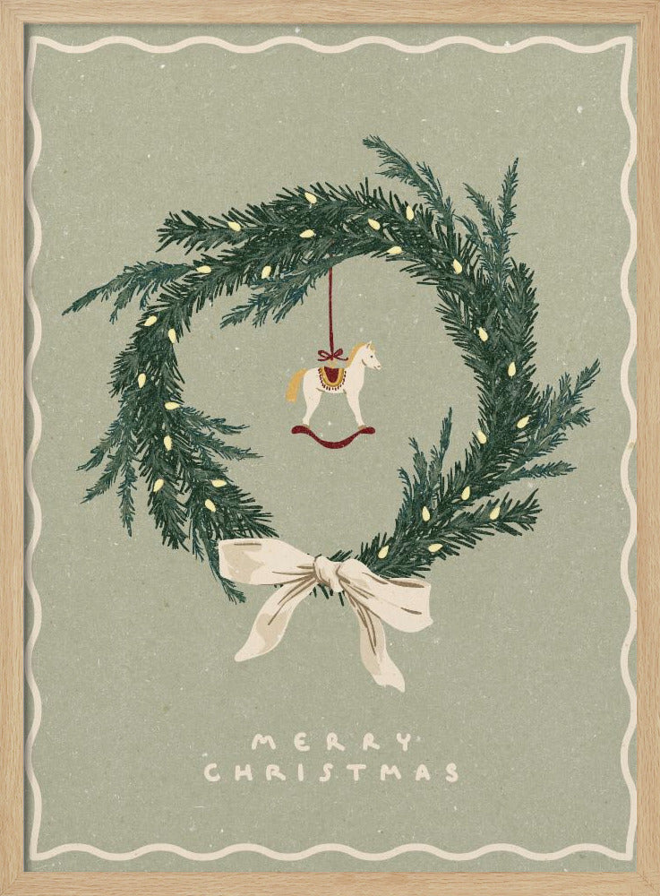 Horses toy on Christmas wreath with bow | Poster