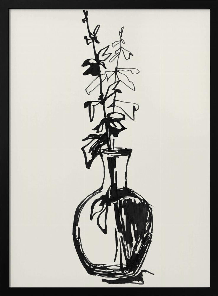 Blätter in einer Vase, Tintenskizze | Poster
