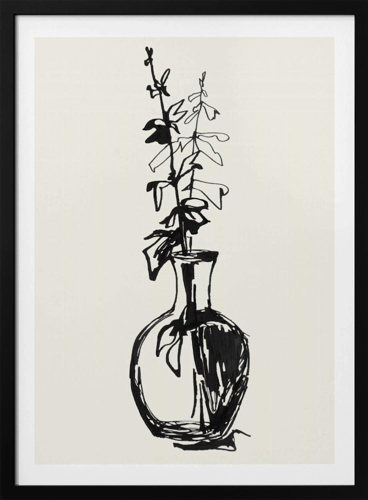 Blätter in einer Vase, Tintenskizze | Poster