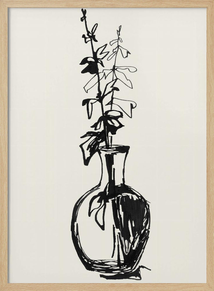 Blätter in einer Vase, Tintenskizze | Poster
