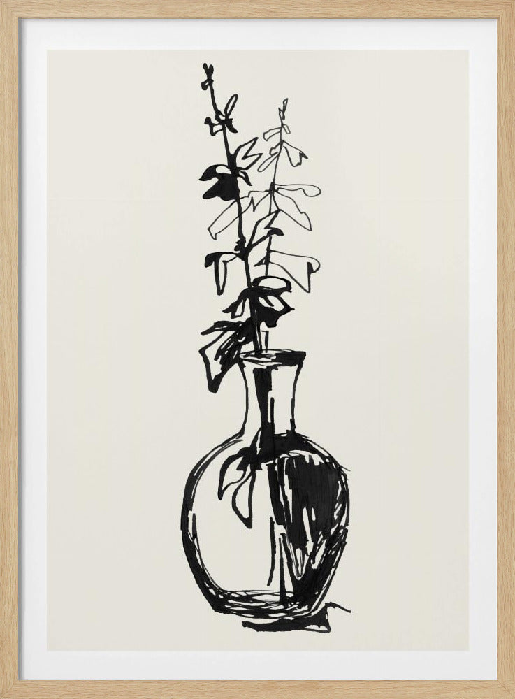Blätter in einer Vase, Tintenskizze | Poster