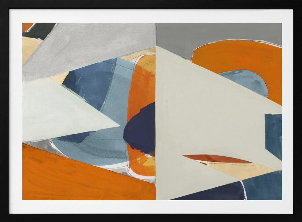 Orange, Blaugrau Abstrakter Kunstdruck | Poster