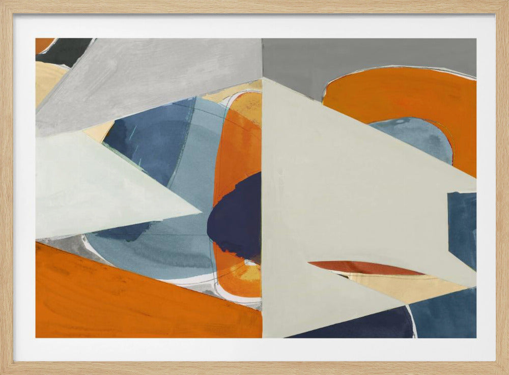 Orange, Blaugrau Abstrakter Kunstdruck | Poster