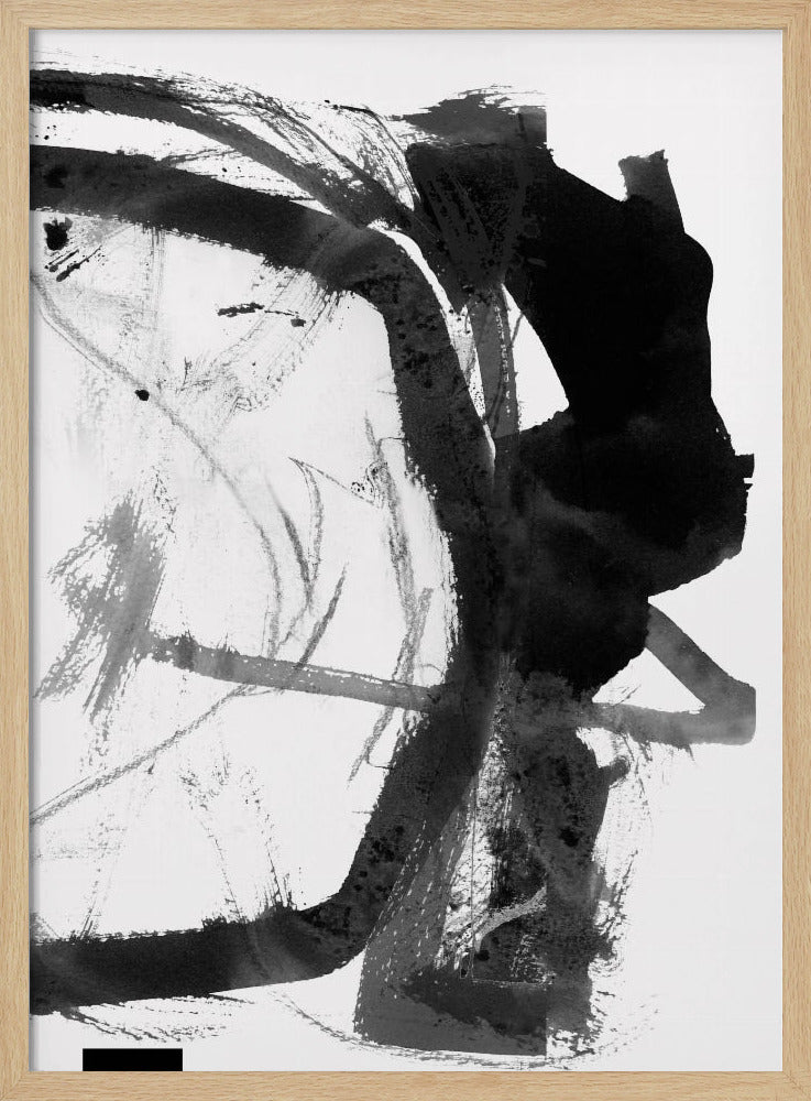 Abstrakter Kunstdruck in Schwarz-Grau-Tinte | Poster