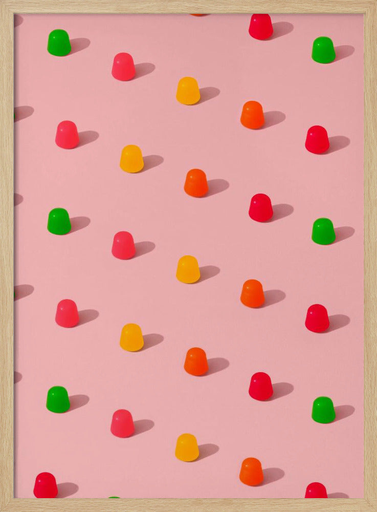 Punkte-Bonbon-Gummitropfen – sich wiederholendes Muster auf rosa Hintergrund | Poster