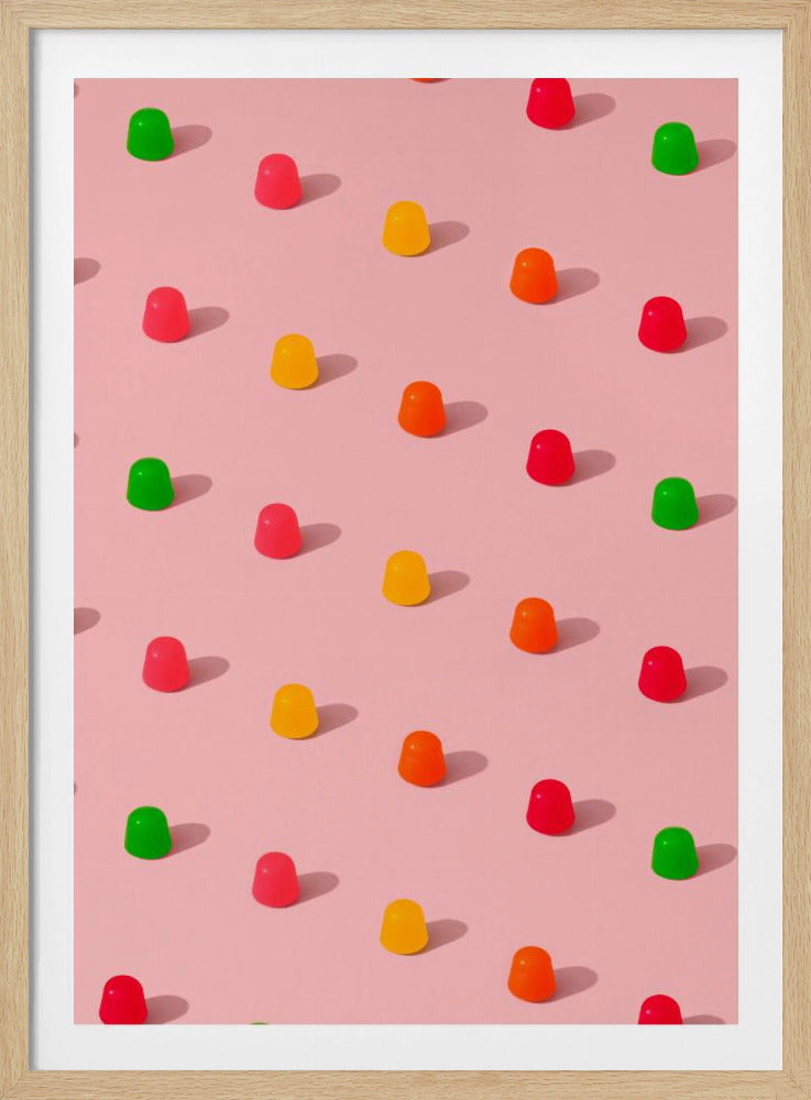Punkte-Bonbon-Gummitropfen – sich wiederholendes Muster auf rosa Hintergrund | Poster