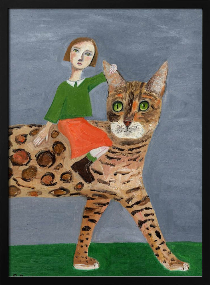 Mädchen auf Bengalkatze | Poster