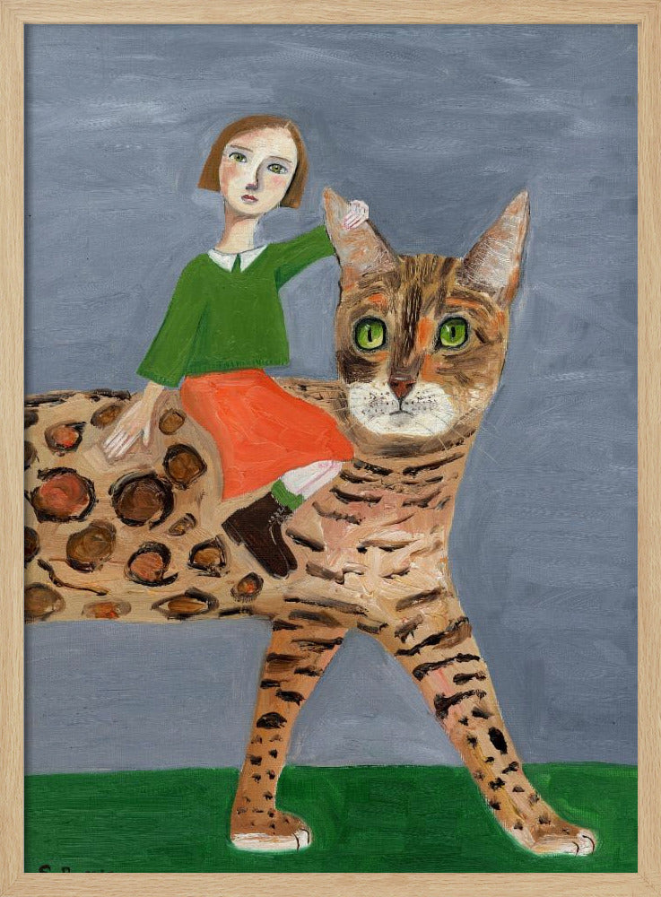 Mädchen auf Bengalkatze | Poster
