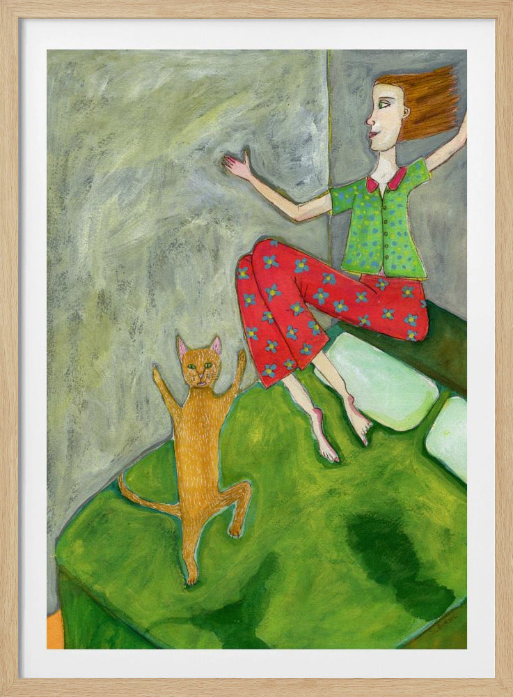 Katzenliebhaber springt fröhlich | Poster
