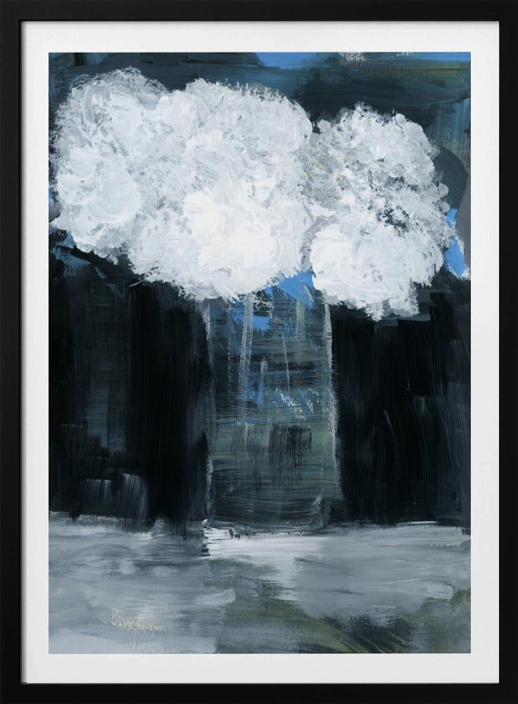 Weißer Schneeball-Viburnum in Vase auf schwarzem Hintergrund | Poster