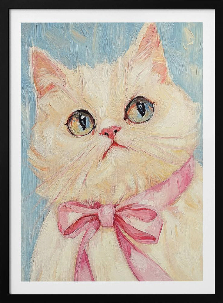Rosa Schleife Weiße Katze | Poster