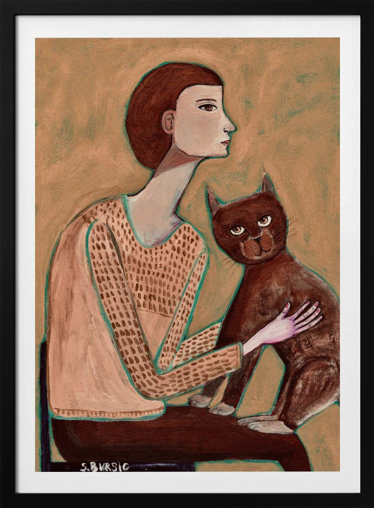 Frau mit Katze | Poster