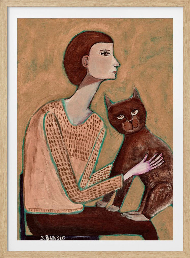 Frau mit Katze | Poster