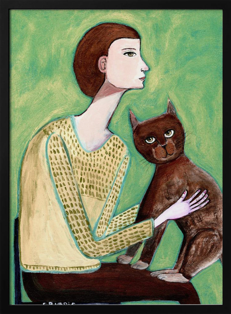 Frau mit Katze | Poster