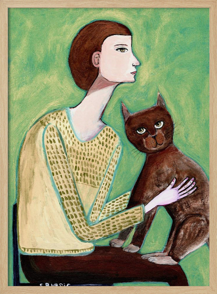Frau mit Katze | Poster