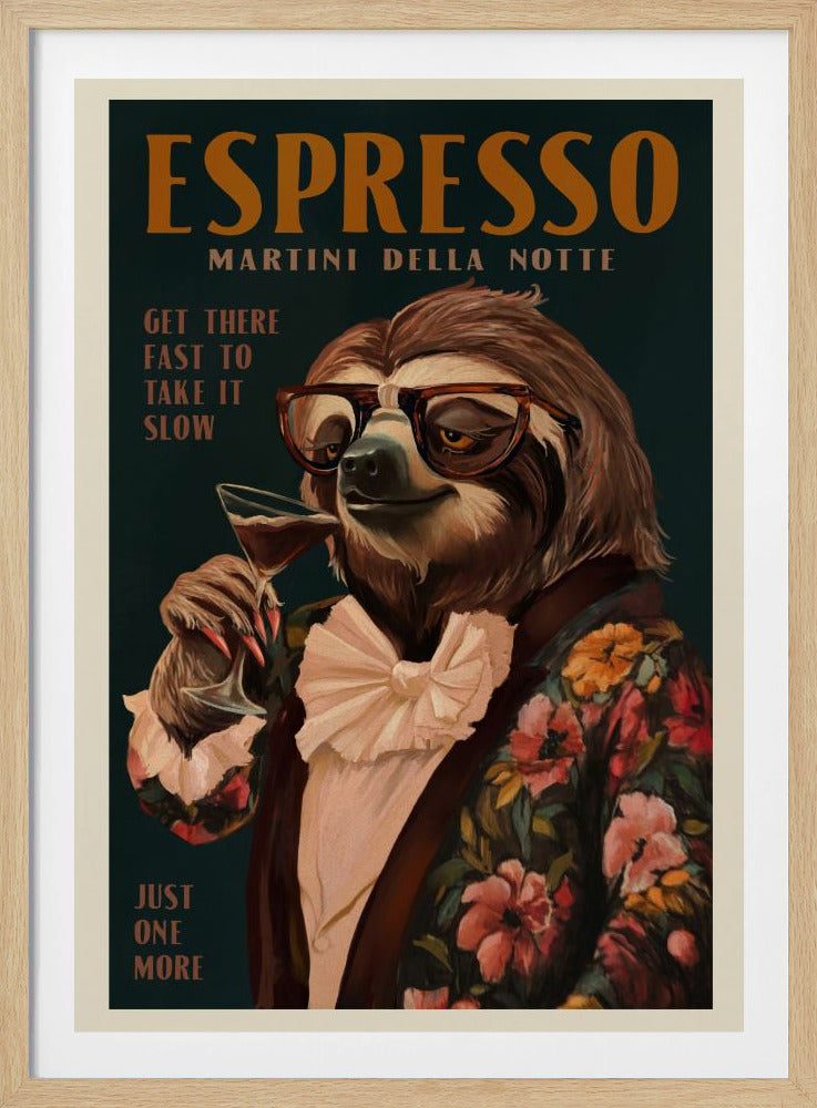 Art Deco Espresso Martini trinkendes Faultier | Poster