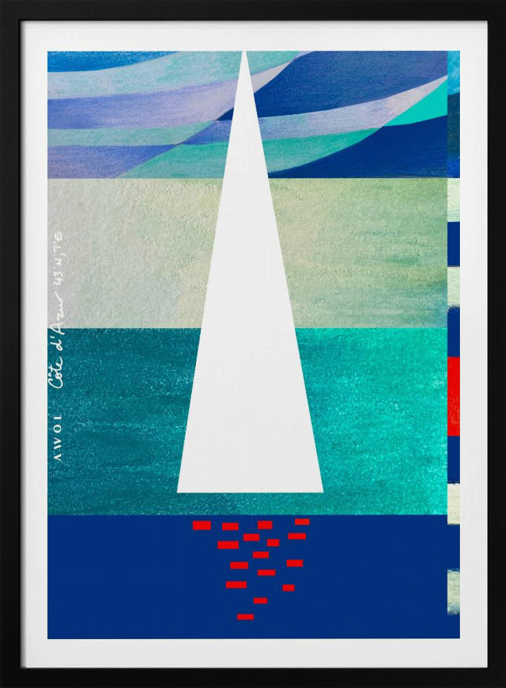 Abstract Sailboat On The French Riviera, Colourful Côte d'Azur Art Print | Poster
