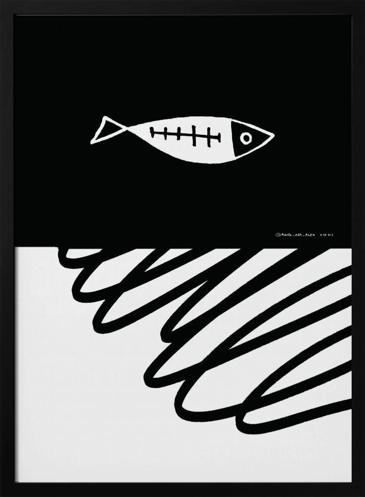 Minimalistischer Fisch im nordischen Meer, abstrakter Ozean-Kunstdruck | Poster