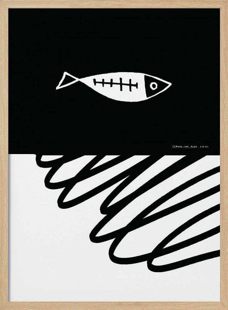 Minimalistischer Fisch im nordischen Meer, abstrakter Ozean-Kunstdruck | Poster