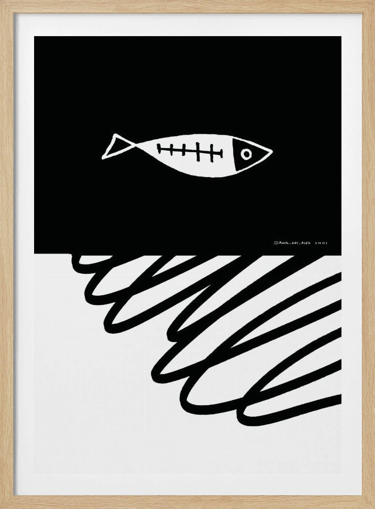 Minimalistischer Fisch im nordischen Meer, abstrakter Ozean-Kunstdruck | Poster