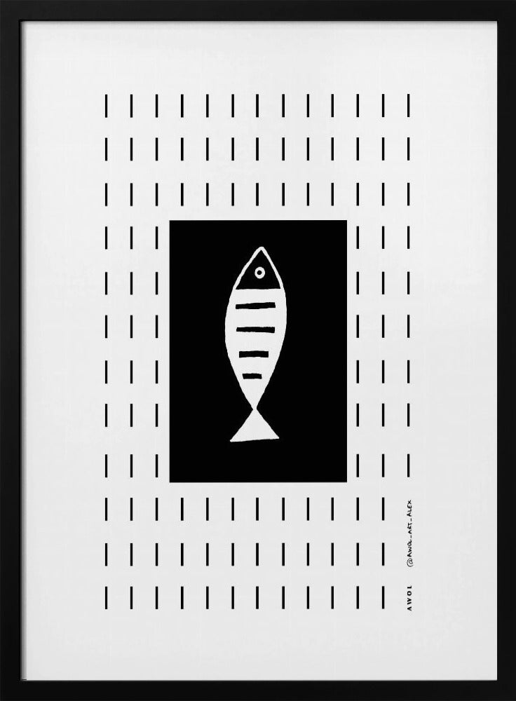 Minimalistischer Fisch im Regen, Abstrakter minimalistischer Kunstdruck | Poster