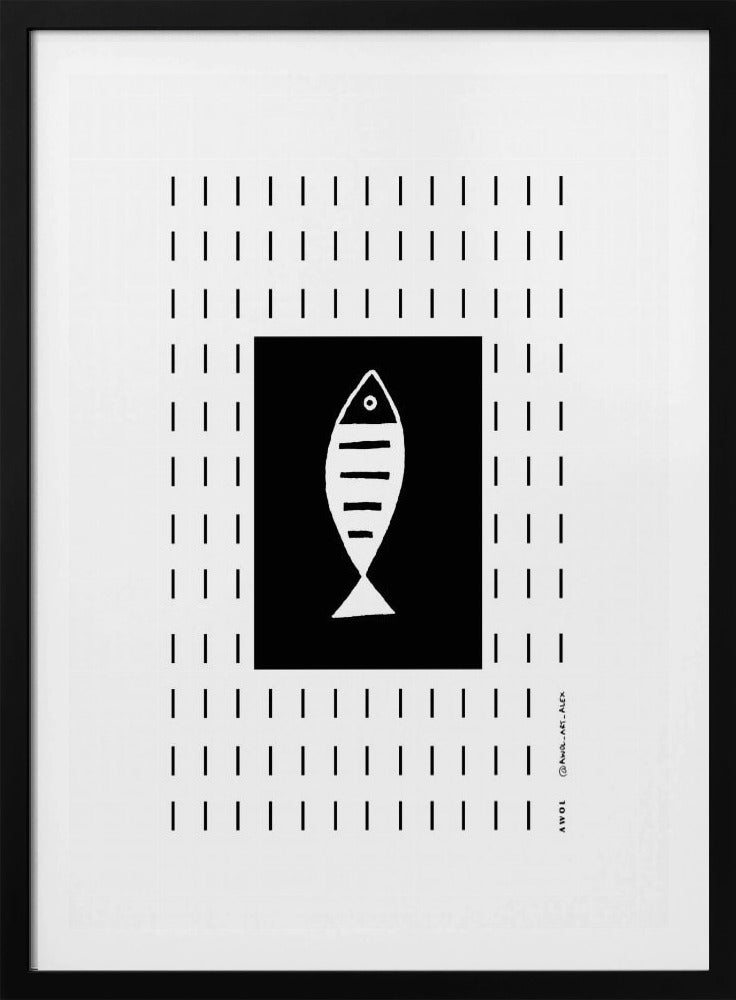 Minimalistischer Fisch im Regen, Abstrakter minimalistischer Kunstdruck | Poster