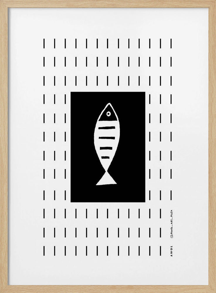 Minimalistischer Fisch im Regen, Abstrakter minimalistischer Kunstdruck | Poster