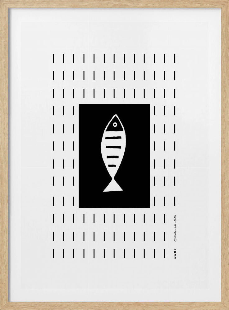 Minimalistischer Fisch im Regen, Abstrakter minimalistischer Kunstdruck | Poster