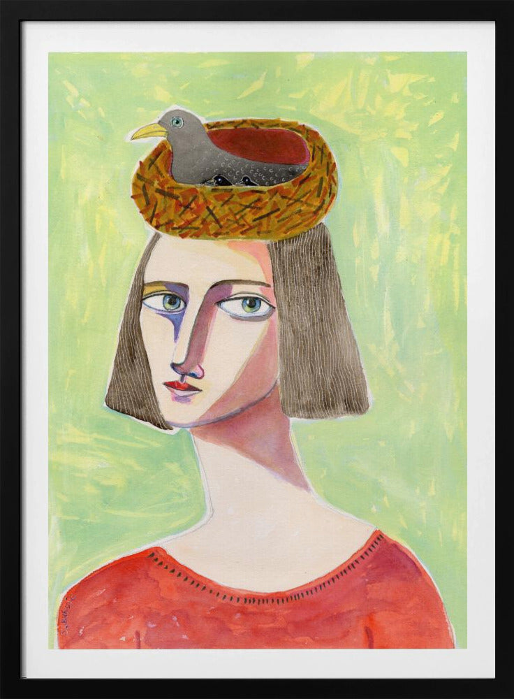 Vogelliebhaber mit Vogelnest auf dem Kopf | Poster