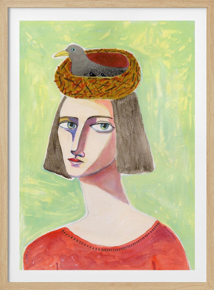 Vogelliebhaber mit Vogelnest auf dem Kopf | Poster