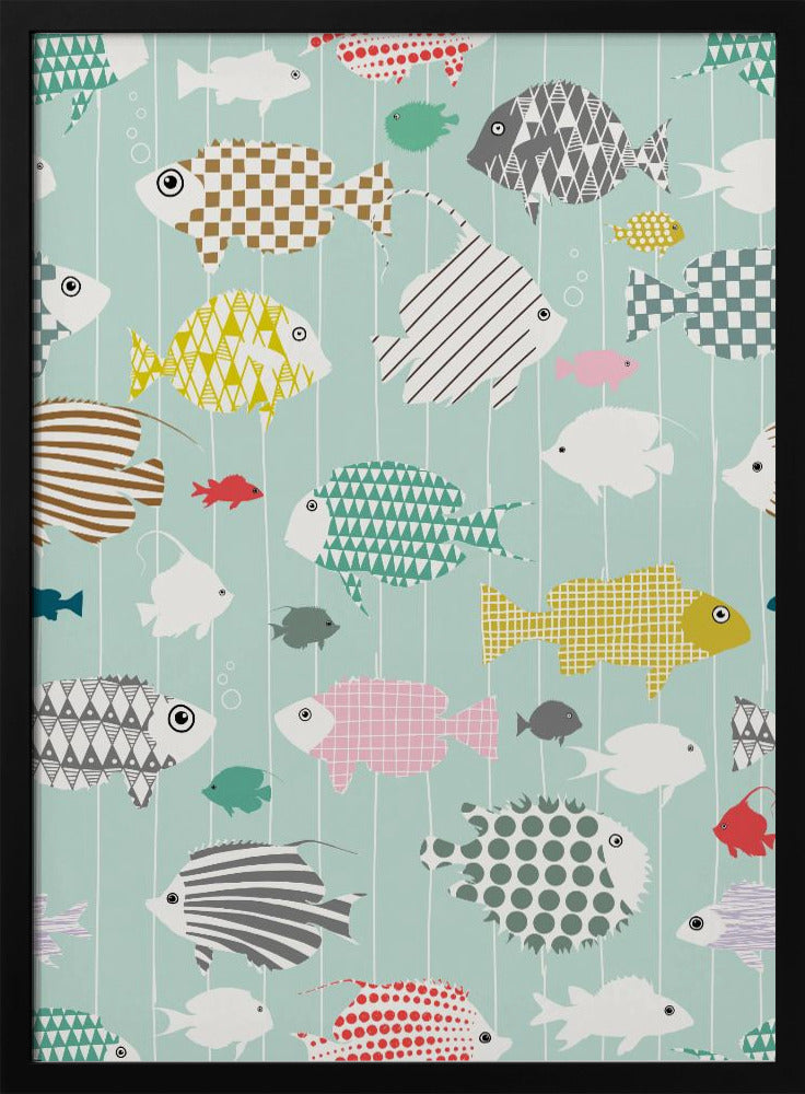 Frischer Fisch auf Minzmuster | Poster