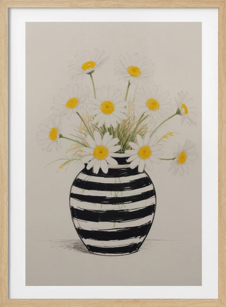 Striped Vase Daisies | Poster