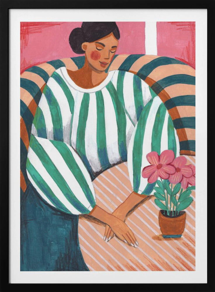 Woman in stripes in thought | Poster