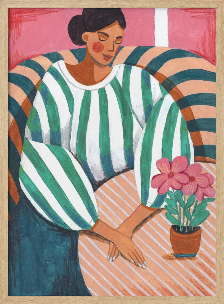 Woman in stripes in thought | Poster