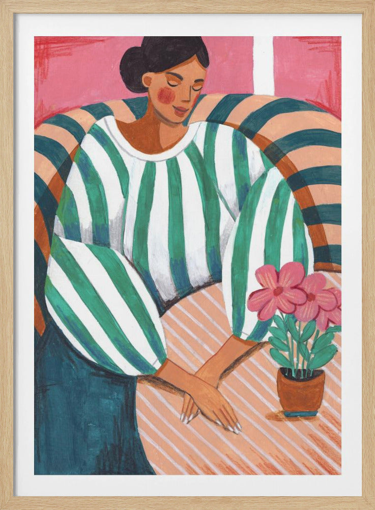 Woman in stripes in thought | Poster