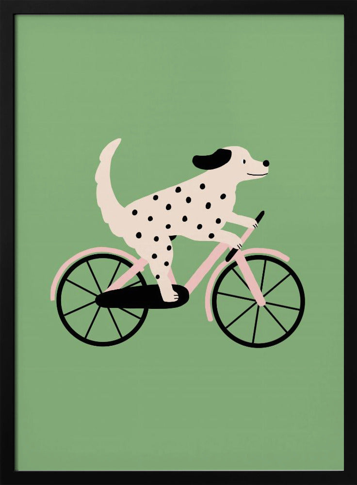 Gefleckter Hund beim Fahrradfahren | Poster
