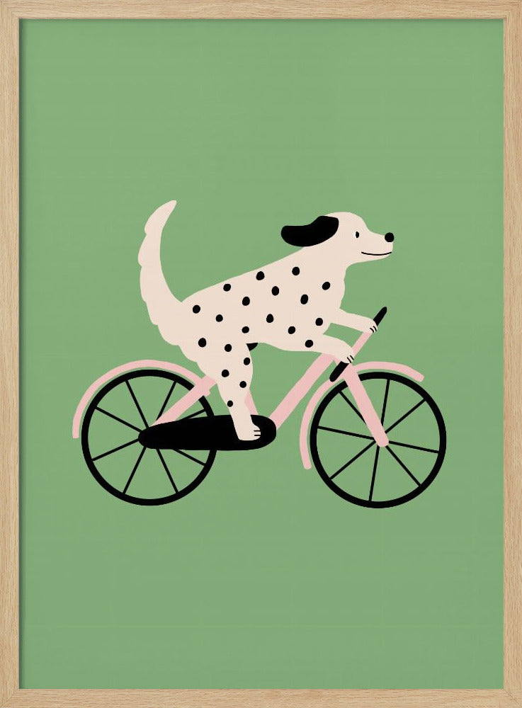 Gefleckter Hund beim Fahrradfahren | Poster
