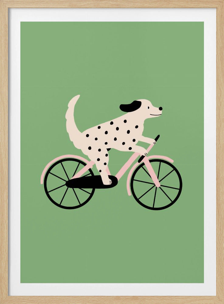 Gefleckter Hund beim Fahrradfahren | Poster