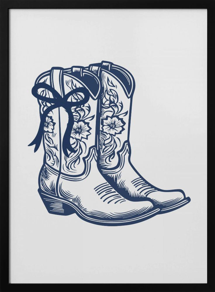 Marineblaue Cowgirlstiefel mit Schleife | Poster