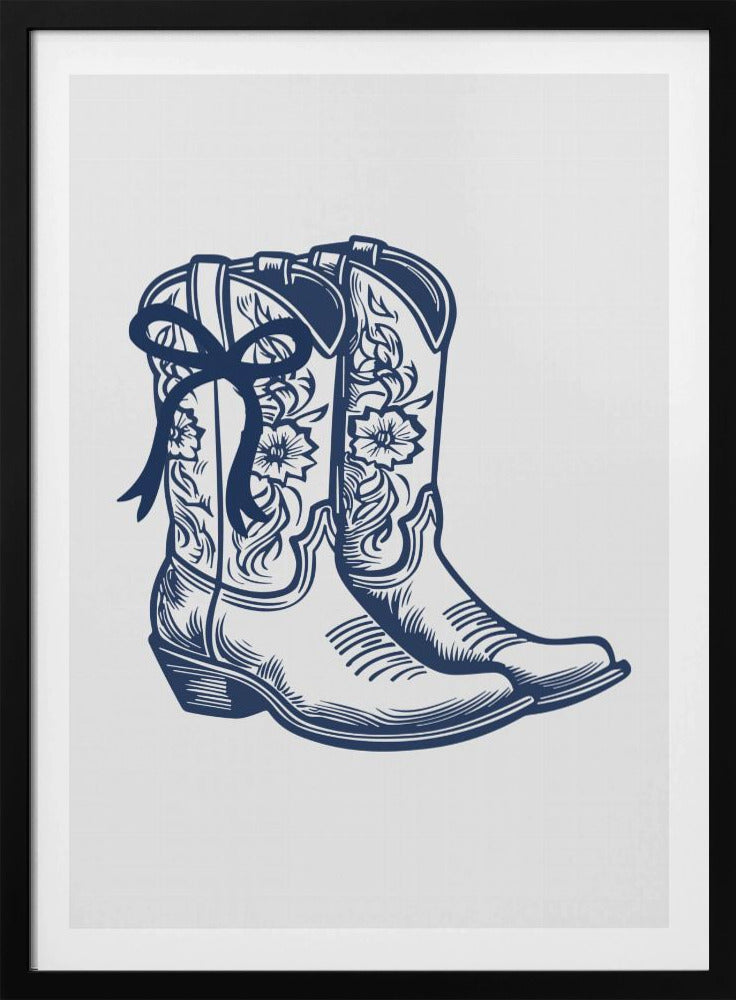 Marineblaue Cowgirlstiefel mit Schleife | Poster