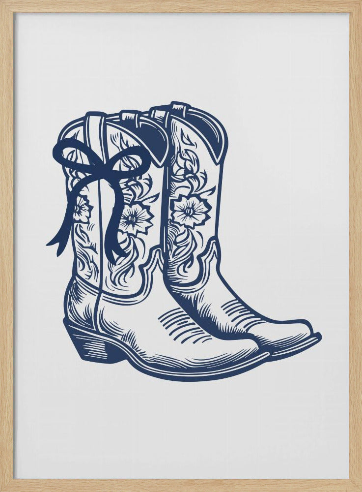 Marineblaue Cowgirlstiefel mit Schleife | Poster