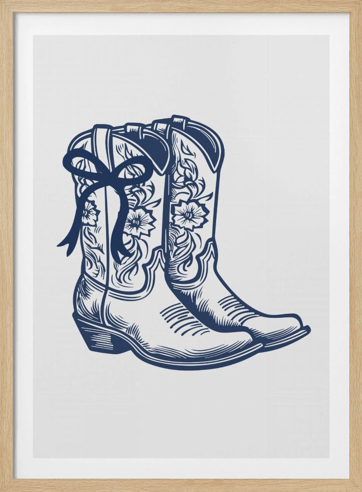 Marineblaue Cowgirlstiefel mit Schleife | Poster