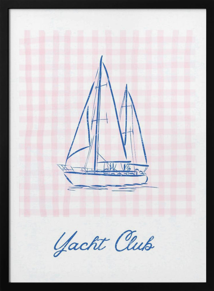 Minimalist Blue Line Drawing of a Yacht | Poster