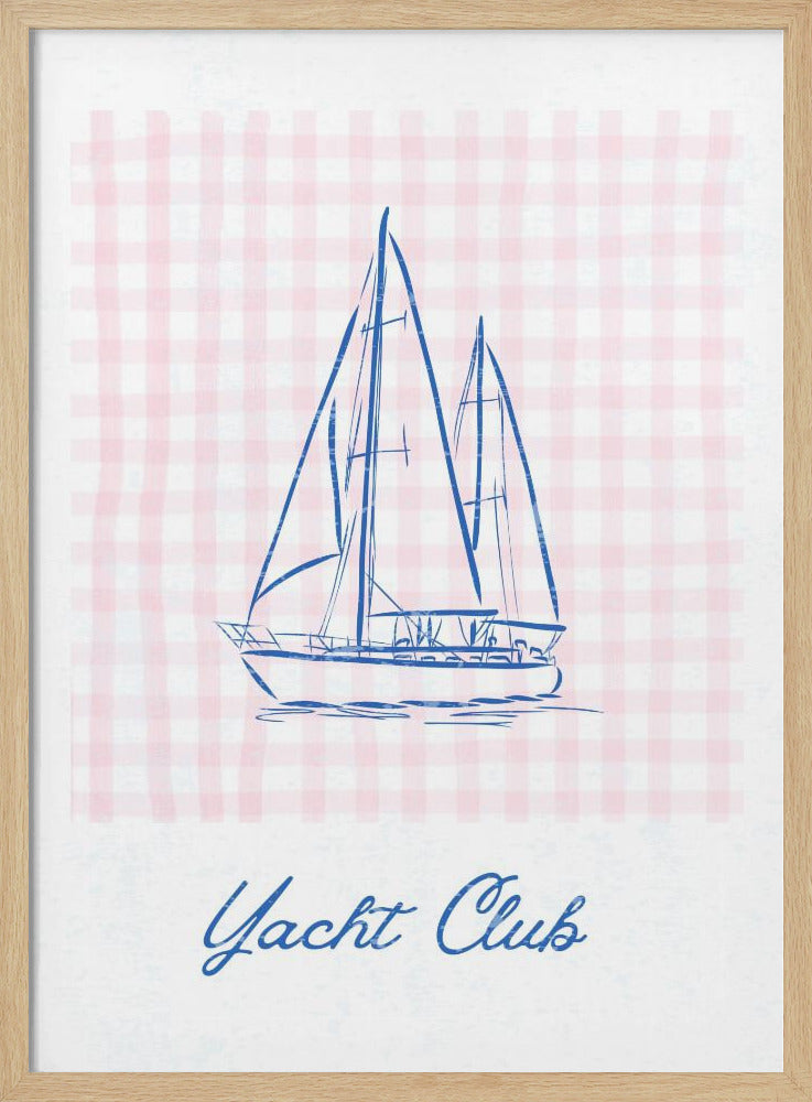 Minimalist Blue Line Drawing of a Yacht | Poster